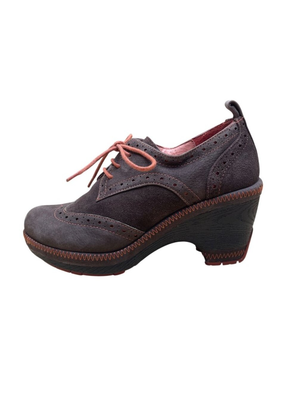 Jambu Women’s Brown Leather With Brogue Design Lace-Up Sport Wedge Boots Size 6M - Picture 4 of 9